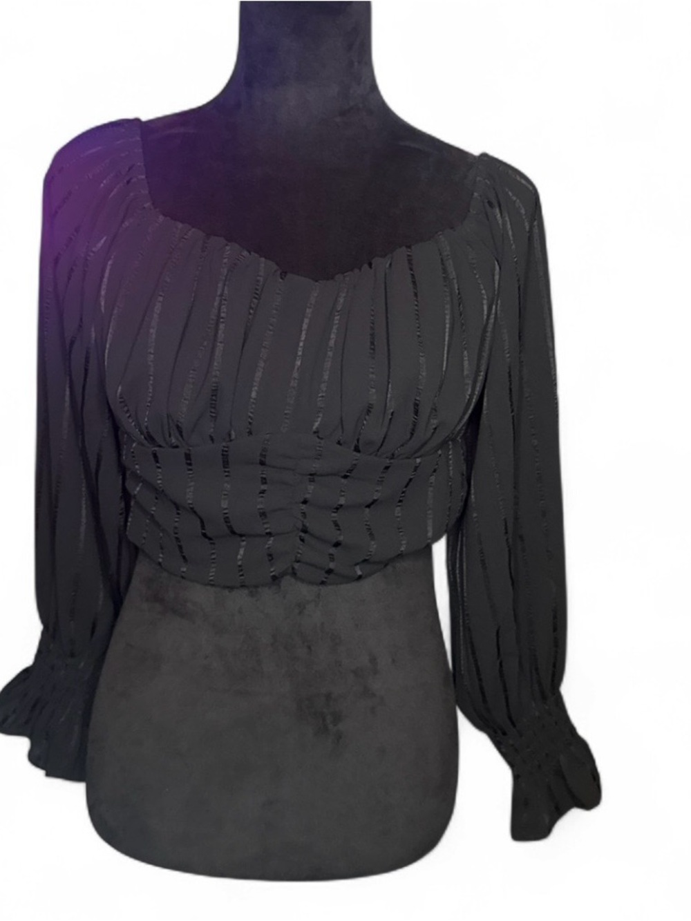 Black Ruched Square-Neck Crop Top - Women